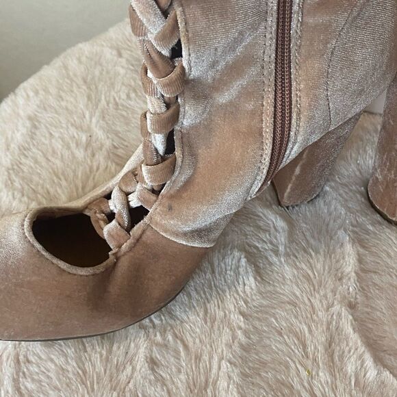 Justfab Velvet Crushed Tie Up Ankle Boots - Picture 4 of 10